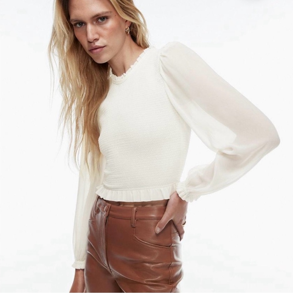 Aritzia White Blouse with Puff Sleeves